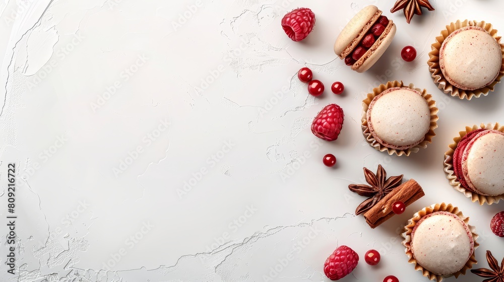 Naklejka premium A table, laden with cupcakes Each cupcake boasts a generous covering of frosting Atop the frosting rest raspberries, their vibrant