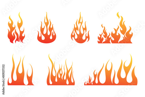 Set of red and orange fire flame