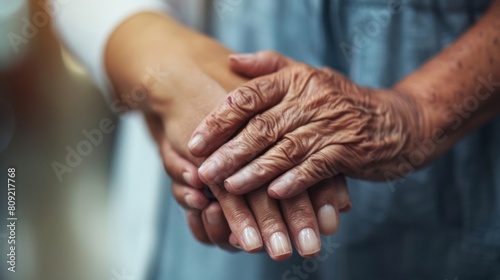 Close-Up of Caregiver Holding Elderly Hand