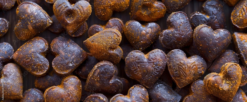 Heart-Shaped Dried Pet Food Creates A Textured Background, Symbolizing Love And Care For Pets, Background Heart-Shaped Dried Pet Food Creates A Textured Background, Symbolizing Love And Care For Pets, Background