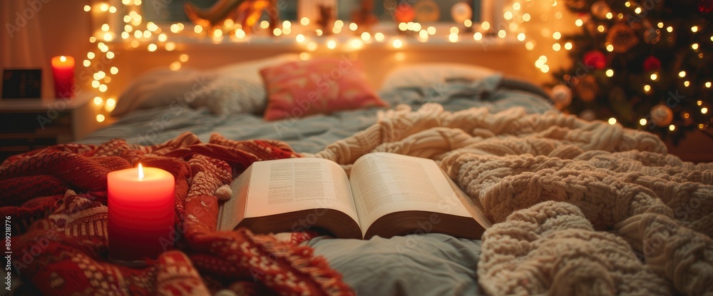 The Concept Of Hygge Is Depicted With An Open Book, Evoking Feelings Of Coziness And Contentment, Background The Concept Of Hygge Is Depicted With An Open Book, Evoking Feelings Of Coziness And Contentment, Background