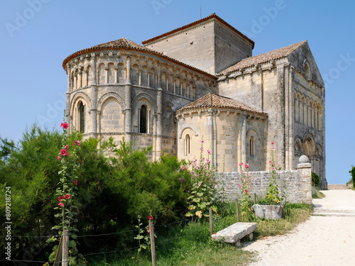 Close-up of church of  Sainte Radegonde on the cliff at Talmont sur Gironde, a commune in the Charente-Maritime department in the Nouvelle-Aquitaine region in southwestern France.