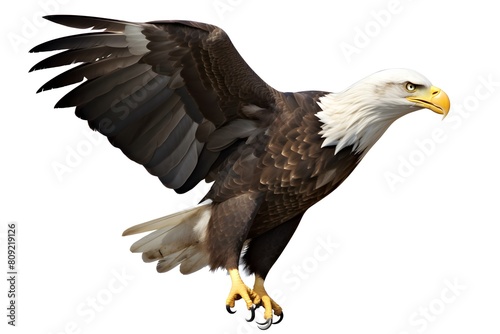 Image of an eagle is spreading its wings and flying. Birds. Wildlife Animals. Illustration, Generative AI.  © Nazmulkn
