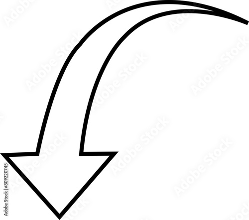 Black Arrow icon isolated on transparent background. Sketch arrow design for business plan vector. Line editable stroke arrow indicated the direction curved sign for the website and app.