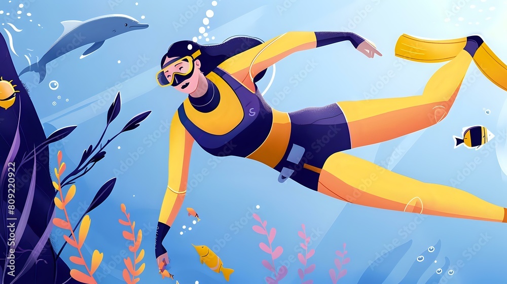 Woman's Wonder and Exhilaration in Underwater Adventure Woman's Wonder and Exhilaration in Underwater Adventure