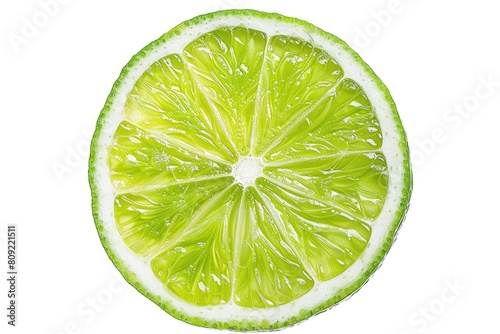 Isolated Lime Wheel with Clipping Path. Close-up Cross Section of Ripe Green Citrous Fruit © Olena