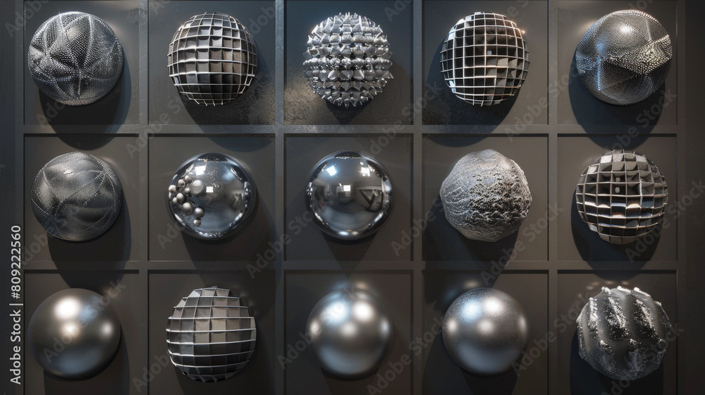Fototapeta premium Spherical Silver Grid: Futuristic Metallic Array. Generative AI