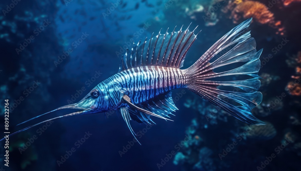 Fototapeta premium Ikan marlin besar di lautan biru, pemandangan hewan lautan yang memukau