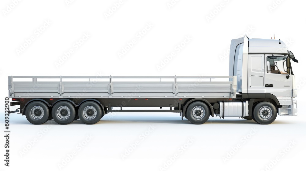 Isolated Flatbed Truck on White Background. Cargo Transportation Vehicle for Heavy Transport Isolated Flatbed Truck on White Background. Cargo Transportation Vehicle for Heavy Transport