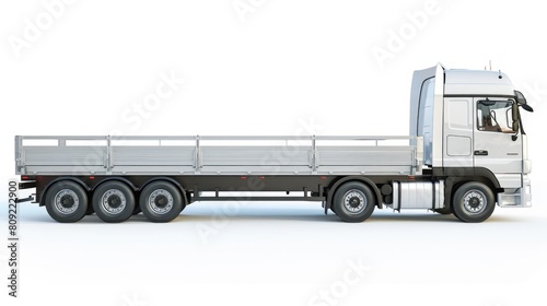 Isolated Flatbed Truck on White Background. Cargo Transportation Vehicle for Heavy Transport