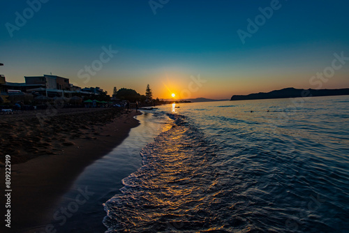 Sunset over the sea Crete island