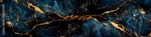 Vivid indigo  midnight black marble background with golden streaks portraying a luxury faux stone appearance photo