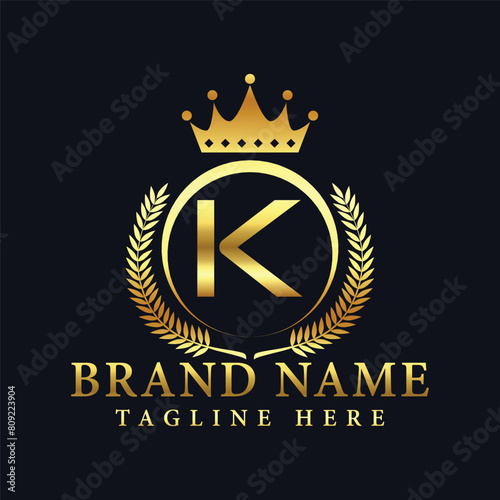 Luxury brand letter K logo with crown.