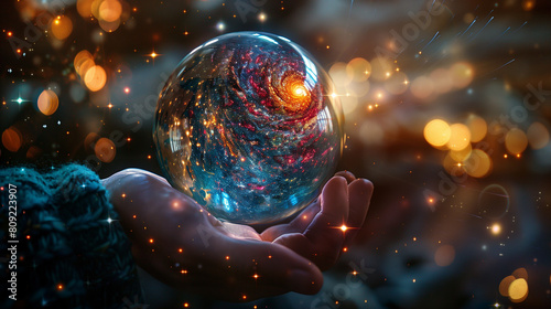 Magic crystal ball with a galaxy inside photo