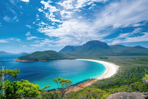 National Park: Breathtaking View of Wineglass Bay's Turquoise Waters and White Sandy photo