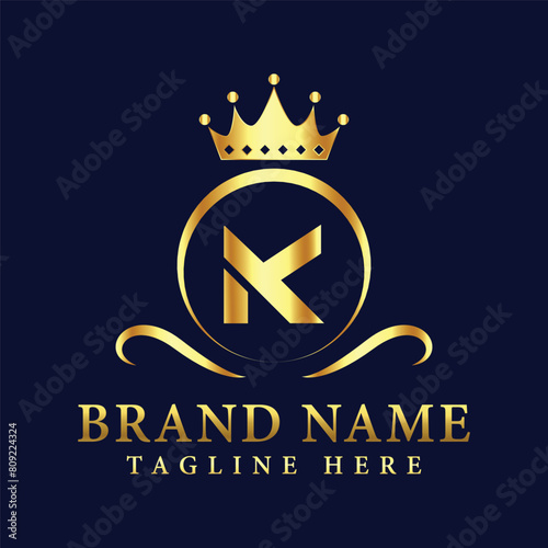 Luxury brand letter K logo with crown.