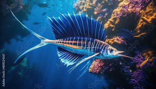 Ikan marlin besar di lautan biru, pemandangan hewan lautan yang memukau photo