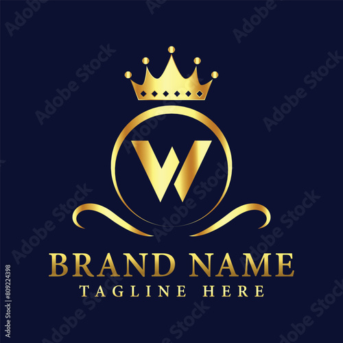 Luxury brand letter W logo with crown.