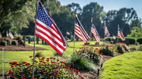 American military cemetery with flag