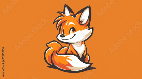A playful and mischievous fox mascot logo, with a sly grin and tail curled up in curiosity, symbolizing cunning and adaptability, Mascot Logo, Animals