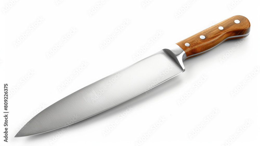 Professional chef's knife, stainless steel with a wooden handle, isolated on a white background Professional chef's knife, stainless steel with a wooden handle, isolated on a white background