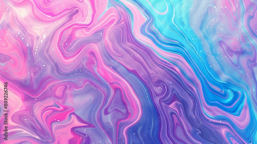 Light violet, pink, and blue color stripes converge in a psychedelic holographic background with a marble-like structure, offering a unique visual experience.