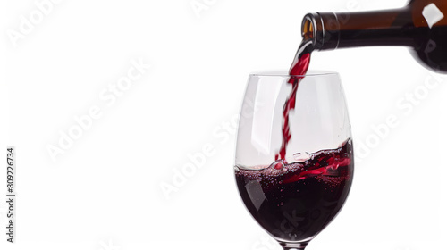 Pouring red wine into a crystal glass, close-up, isolated on white 