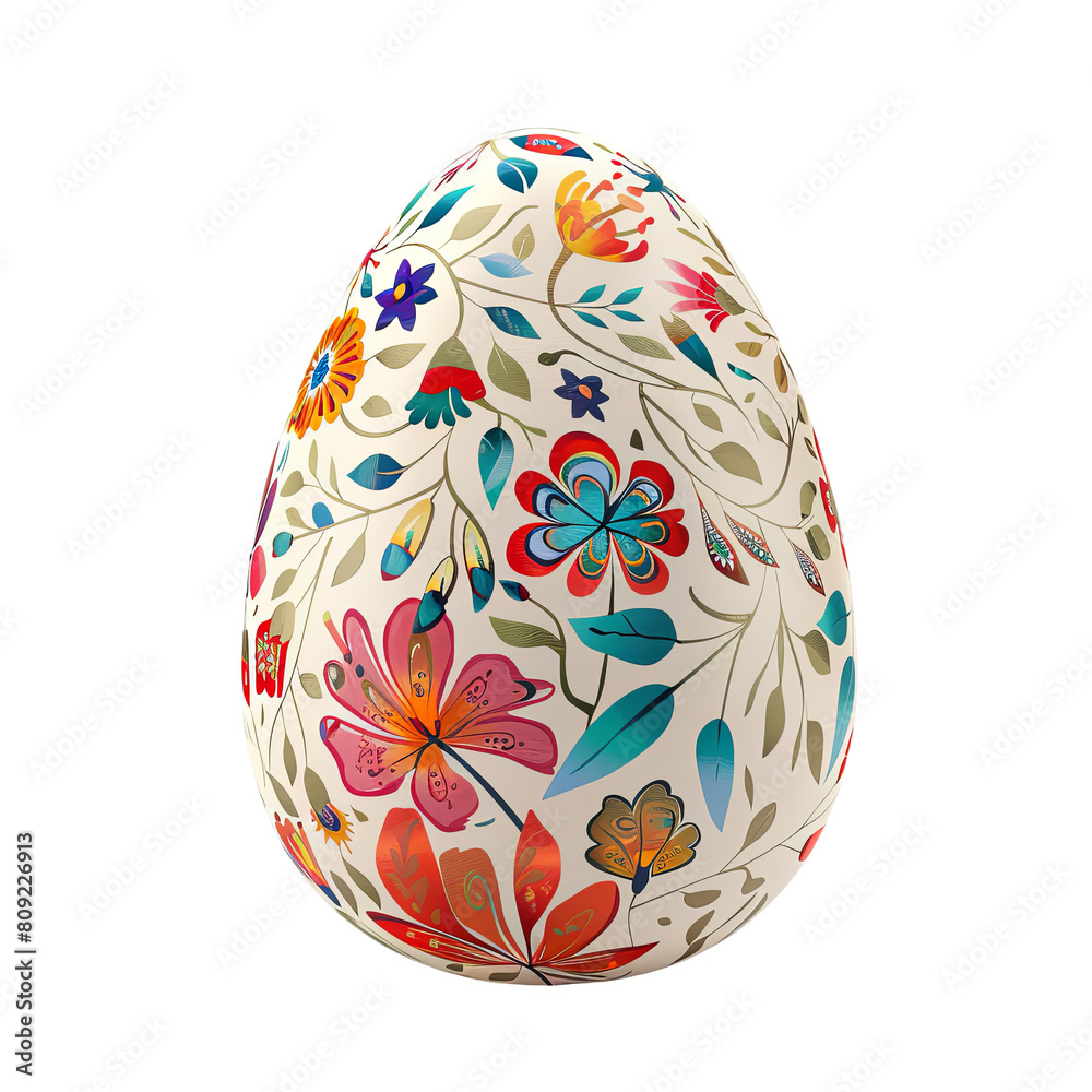 Easter egg with a beautiful floral pattern isolated on white background Easter egg with a beautiful floral pattern isolated on white background