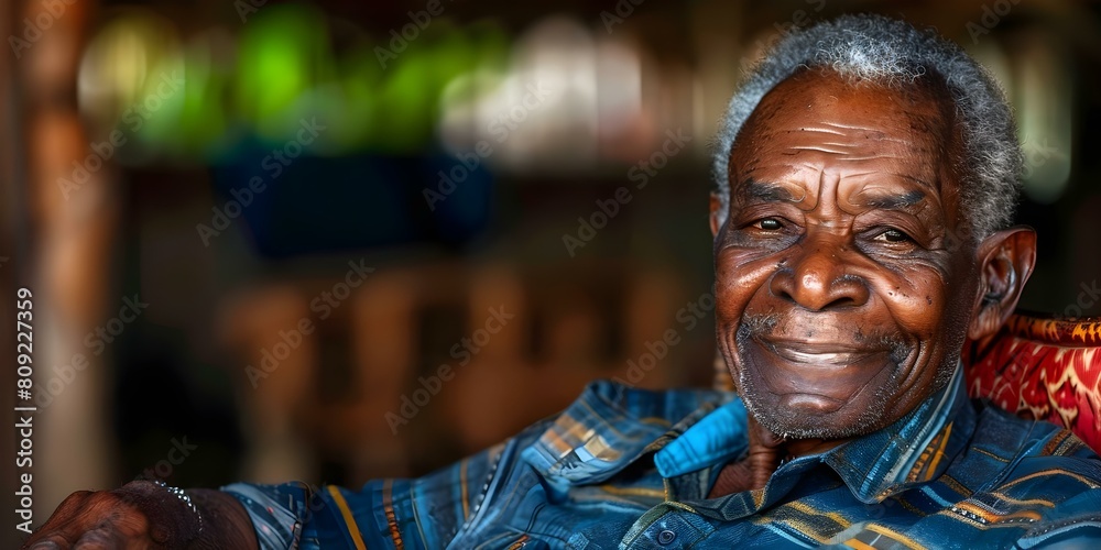 Portrait of a Kindhearted Elderly African Man Sitting Indoors. Concept Elderly Portraits, Indoor Photography, African Heritage, Kindness Portrait