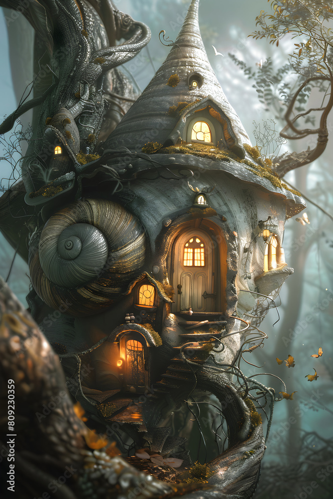 Fantastical Snail House in an Enchanted Forest - A Surrealist Tribute to Mother Nature