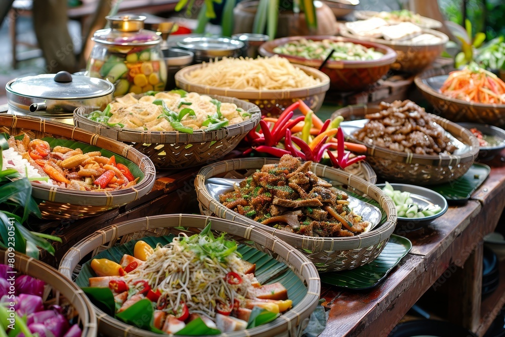 Fototapeta premium A table displaying a wide variety of different types of food items, A diverse array of culinary delights