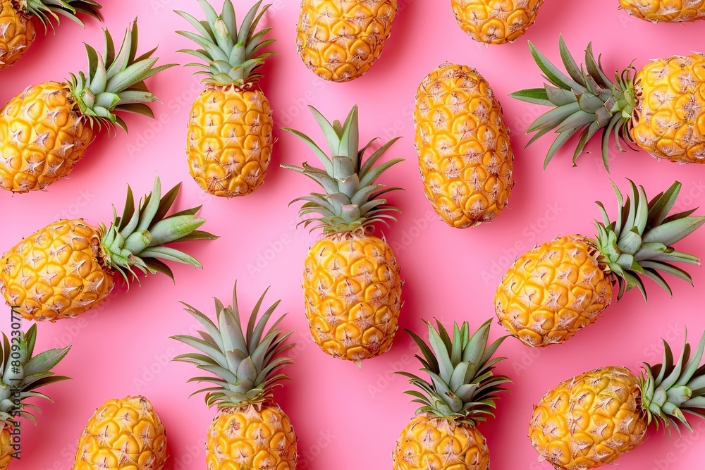 Pattern of ripe pineapples on pink background Pattern of ripe pineapples on pink background