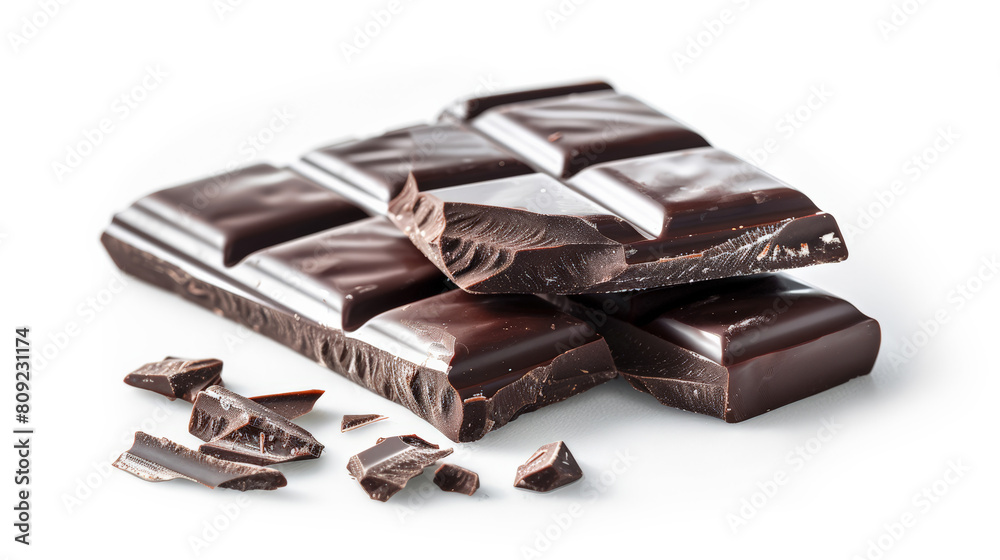 Gourmet dark chocolate bars, partially unwrapped, isolated on a white background Gourmet dark chocolate bars, partially unwrapped, isolated on a white background