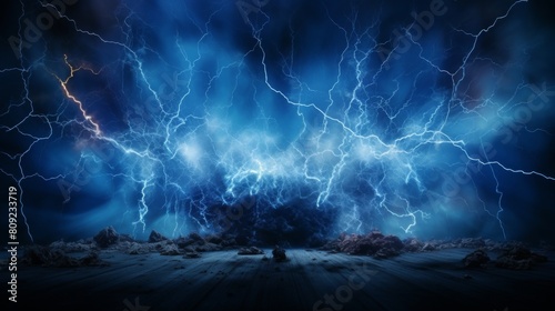 Dramatic Electrical Storm And Lightning Bolts Over Dark Landscape. Generative AI photo