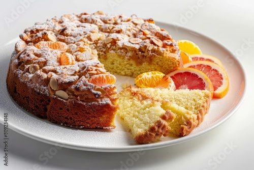 Rich Almond Citrus Olive Oil Cake with Citrus Zest and Pink Grapefruit