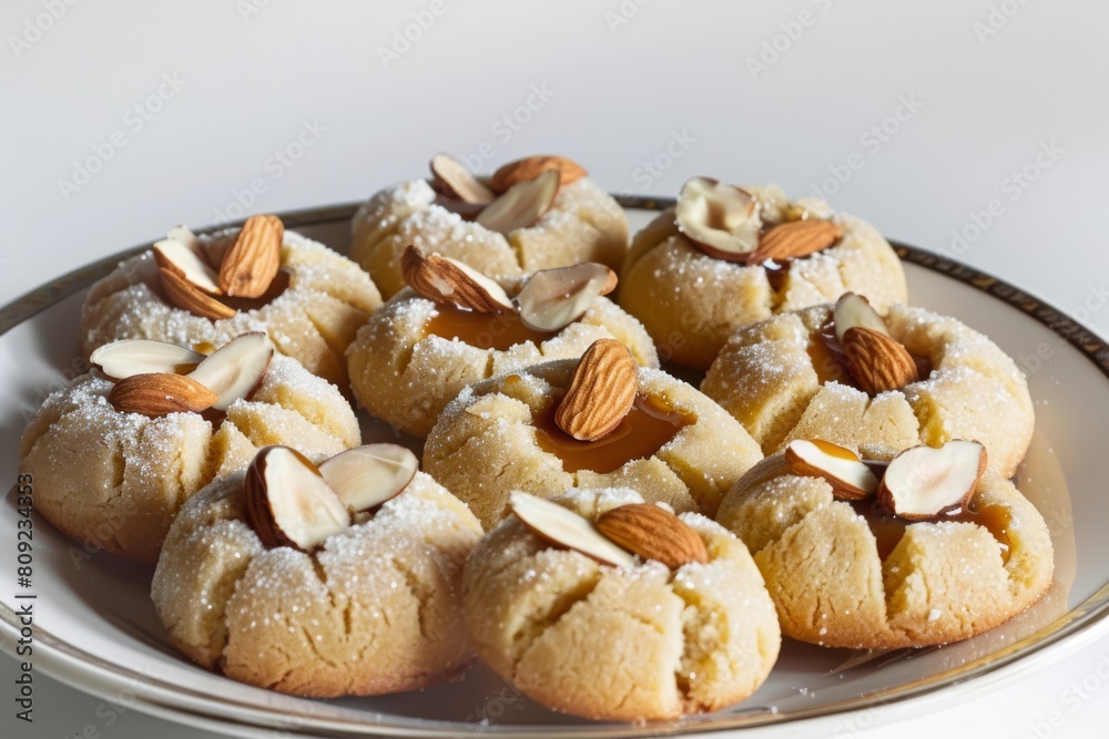 Golden Almond Caramel Thumbprints with Sliced Almonds