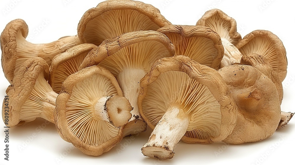 A cluster of mushrooms resting atop a white backdrop amidst a mound of fungi A cluster of mushrooms resting atop a white backdrop amidst a mound of fungi