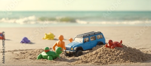Heap sand with plastic toys at the beach, Summer seaside vacation concept © anetlanda