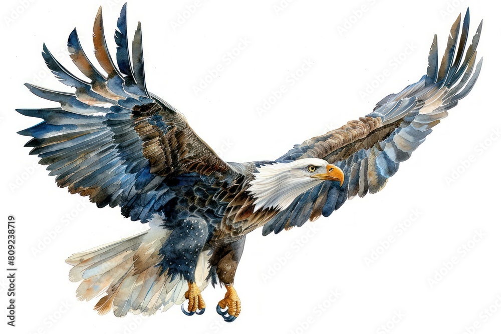 Obraz premium Eagle, Pastel-colored, in hand-drawn style, watercolor, isolated on white background