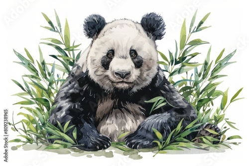 Giant panda   Pastel-colored  in hand-drawn style  watercolor  isolated on white background