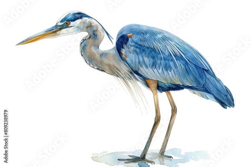 Great blue heron,  Pastel-colored, in hand-drawn style, watercolor, isolated on white background