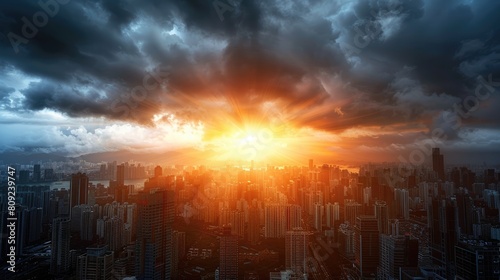 Majestic City against a backdrop of brooding storm clouds  evoking a sense of grandeur and drama.