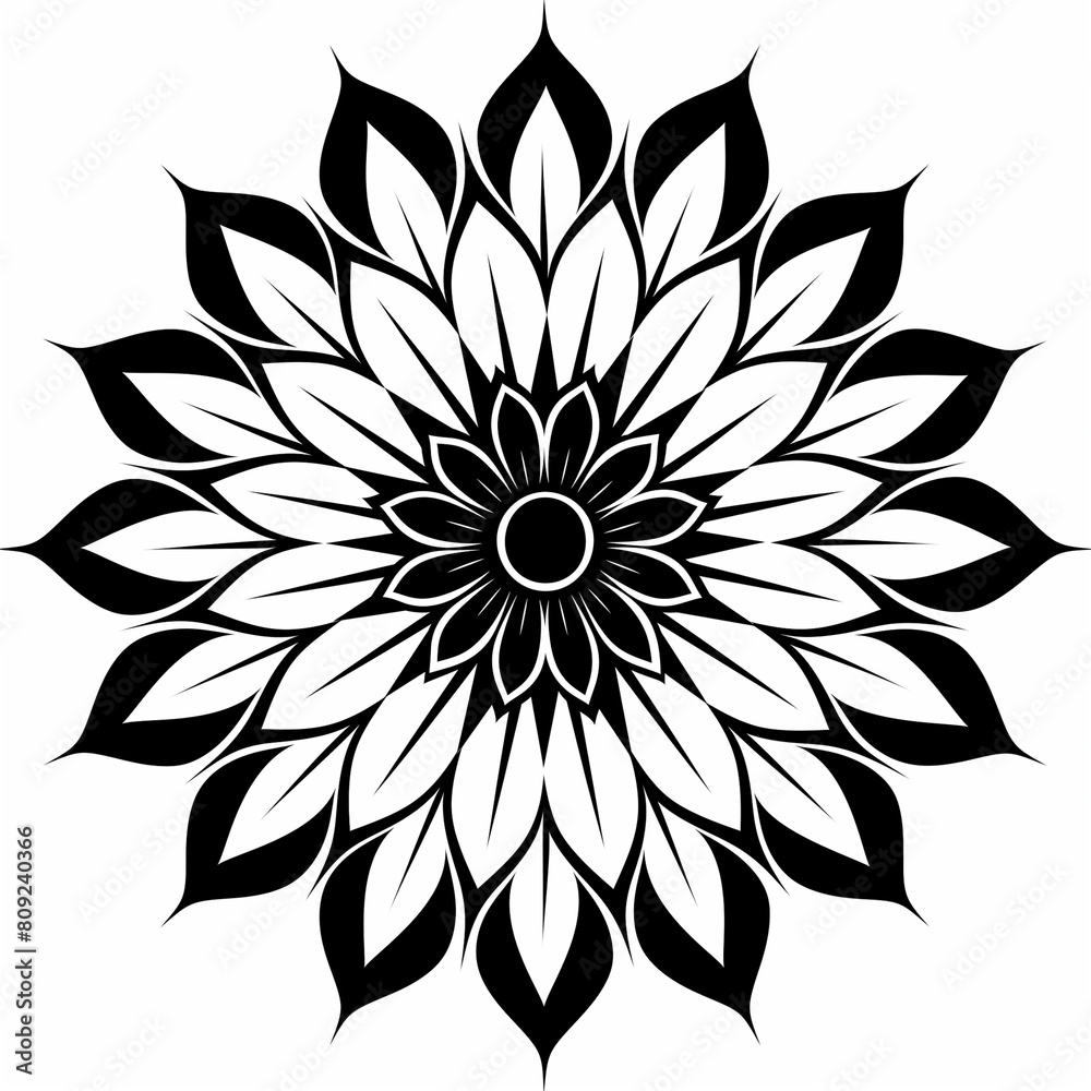a black and white flower design on a white background