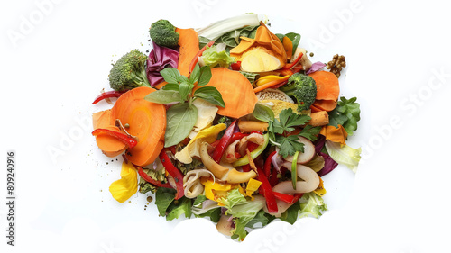 Top view of pile of organic waste for composting on white background