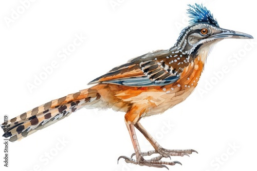 Roadrunner,  Pastel-colored, in hand-drawn style, watercolor, isolated on white background