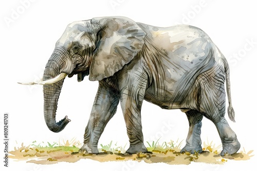 African bush elephant   Pastel-colored  in hand-drawn style  watercolor  isolated on white background