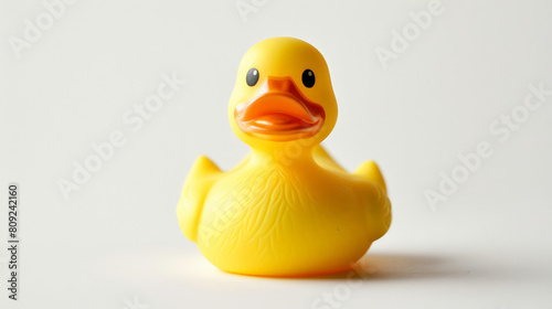 Bright yellow rubber duck isolated on a white background 