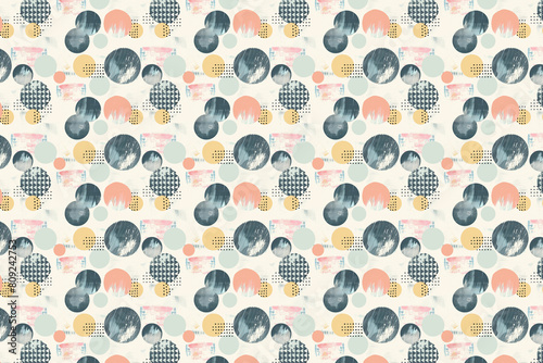 A seamless pattern featuring variously sized circles with abstract textures