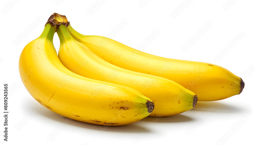 Ripe Bananas Bunch on White Background