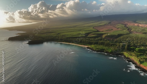 this is a three image aerial panoramic of stunning kapalua bay on the hawaiian island of maui